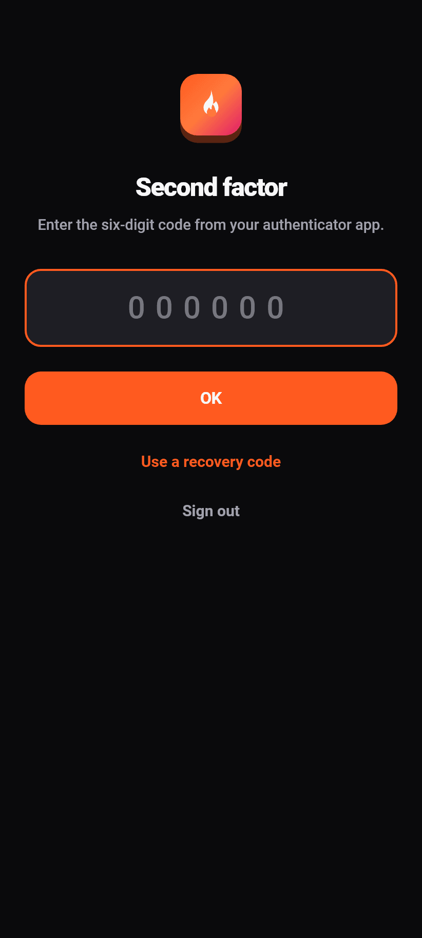 The app at a glance: Password, second factor and sessions
