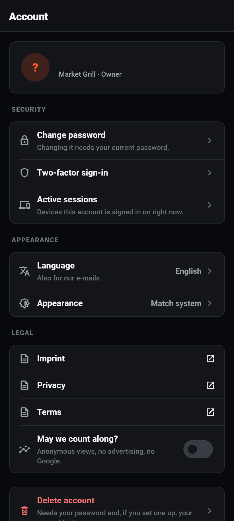 The app at a glance: Language and appearance