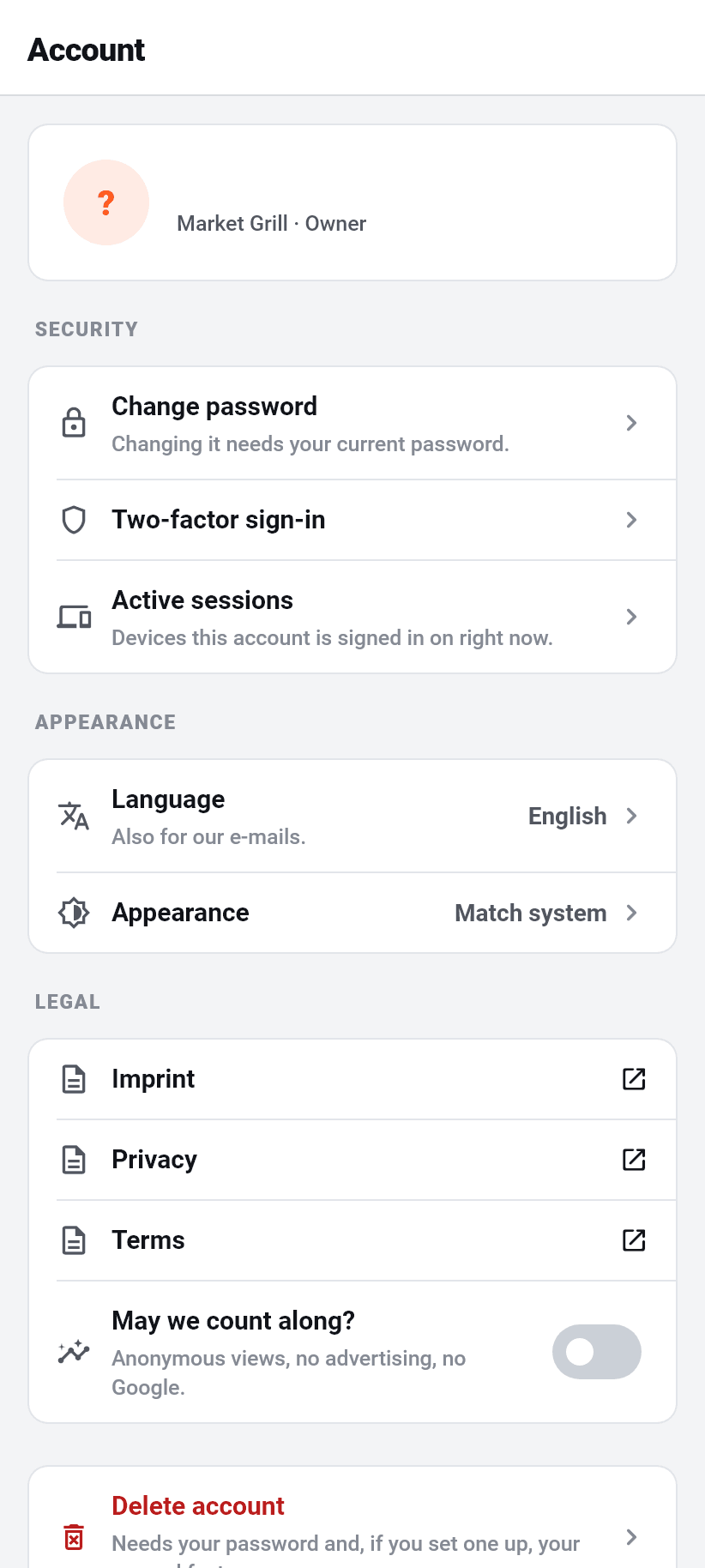 The app at a glance: Language and appearance