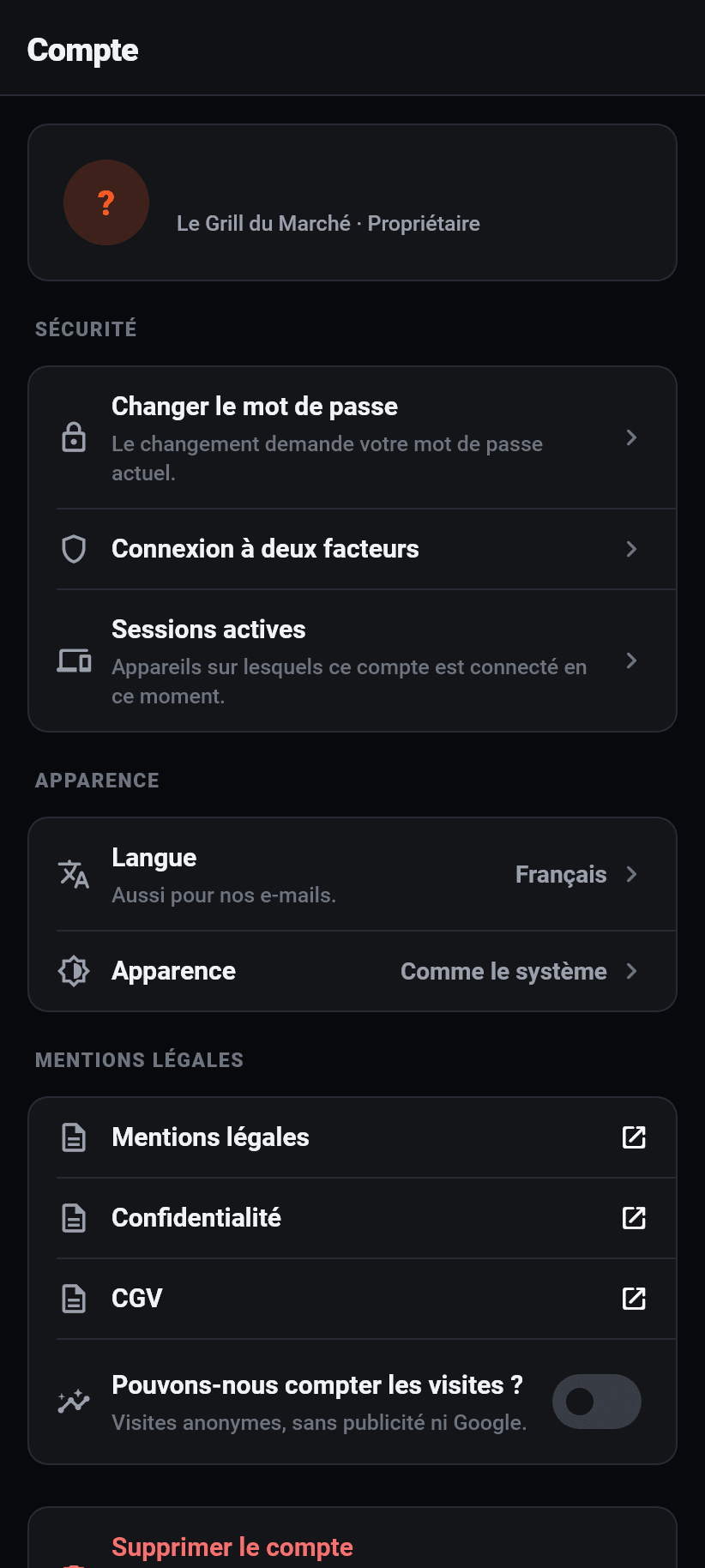 L'application en bref: Langue et apparence