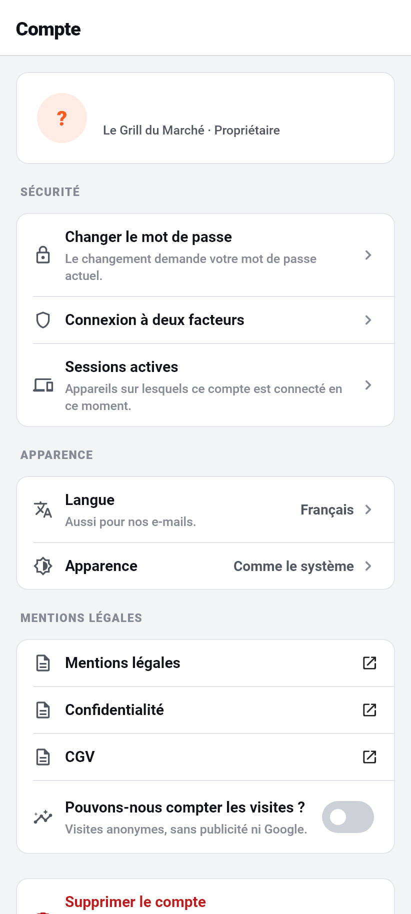 L'application en bref: Langue et apparence