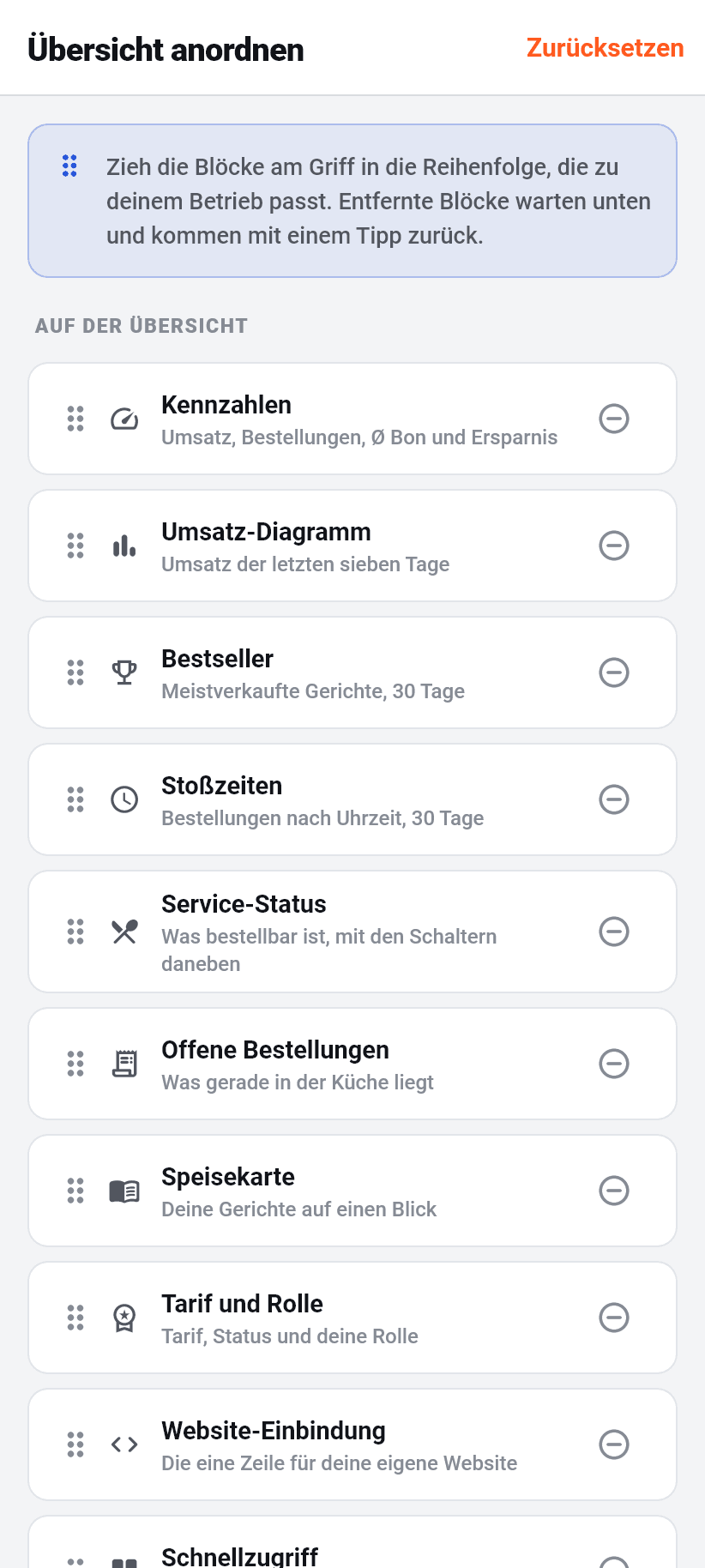 Die App für den Betrieb: Die Übersicht anordnen
