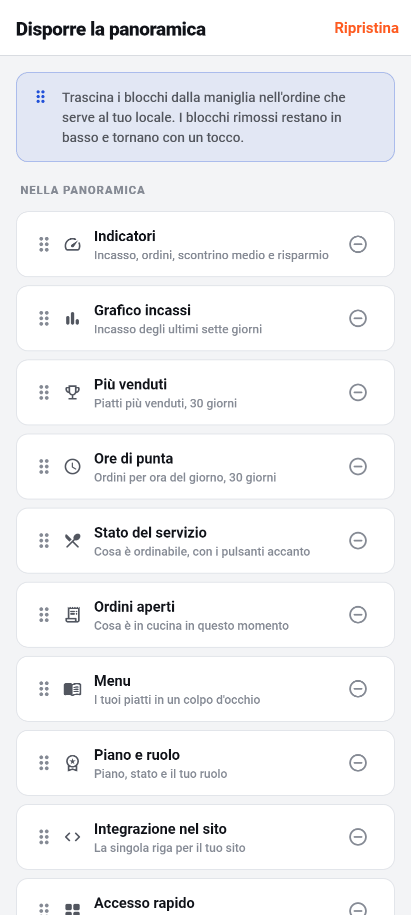 L'applicazione per il locale: Disporre la panoramica