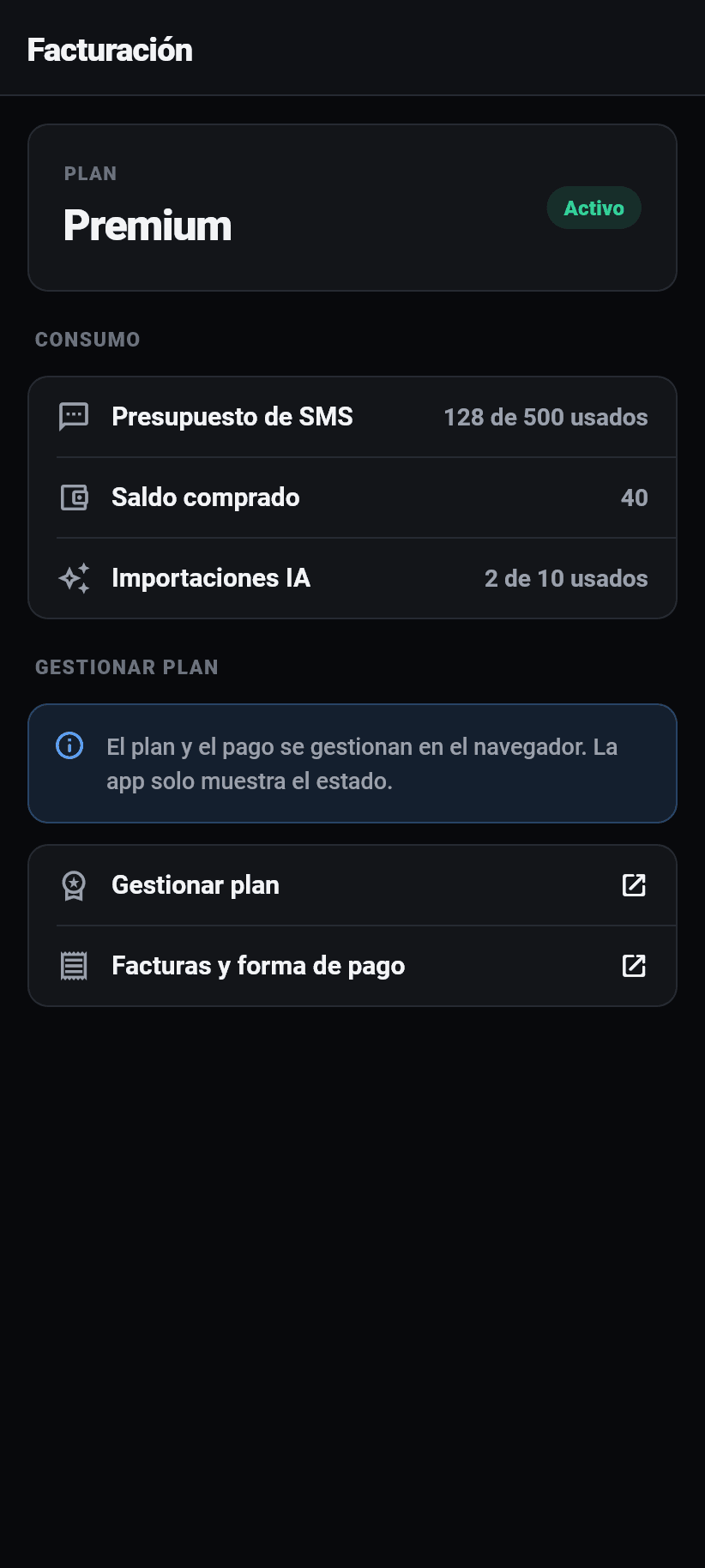 Los ajustes en la aplicación: Facturación