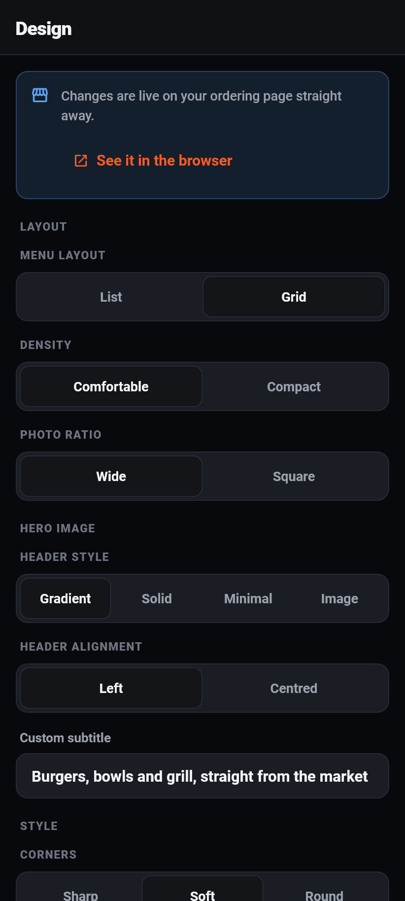 Settings in the app: Design