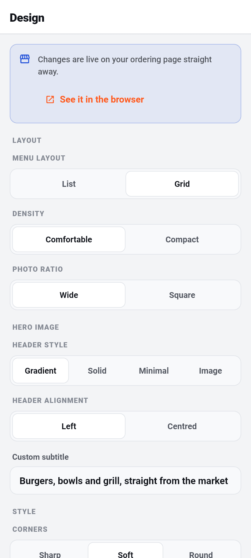 Settings in the app: Design