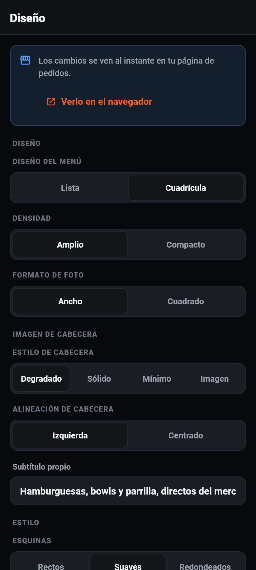 Los ajustes en la aplicación: Diseño