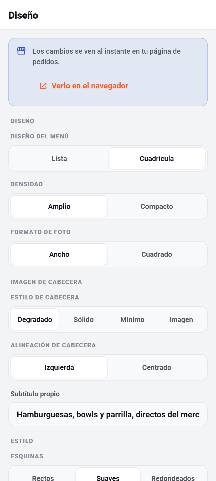 Los ajustes en la aplicación: Diseño