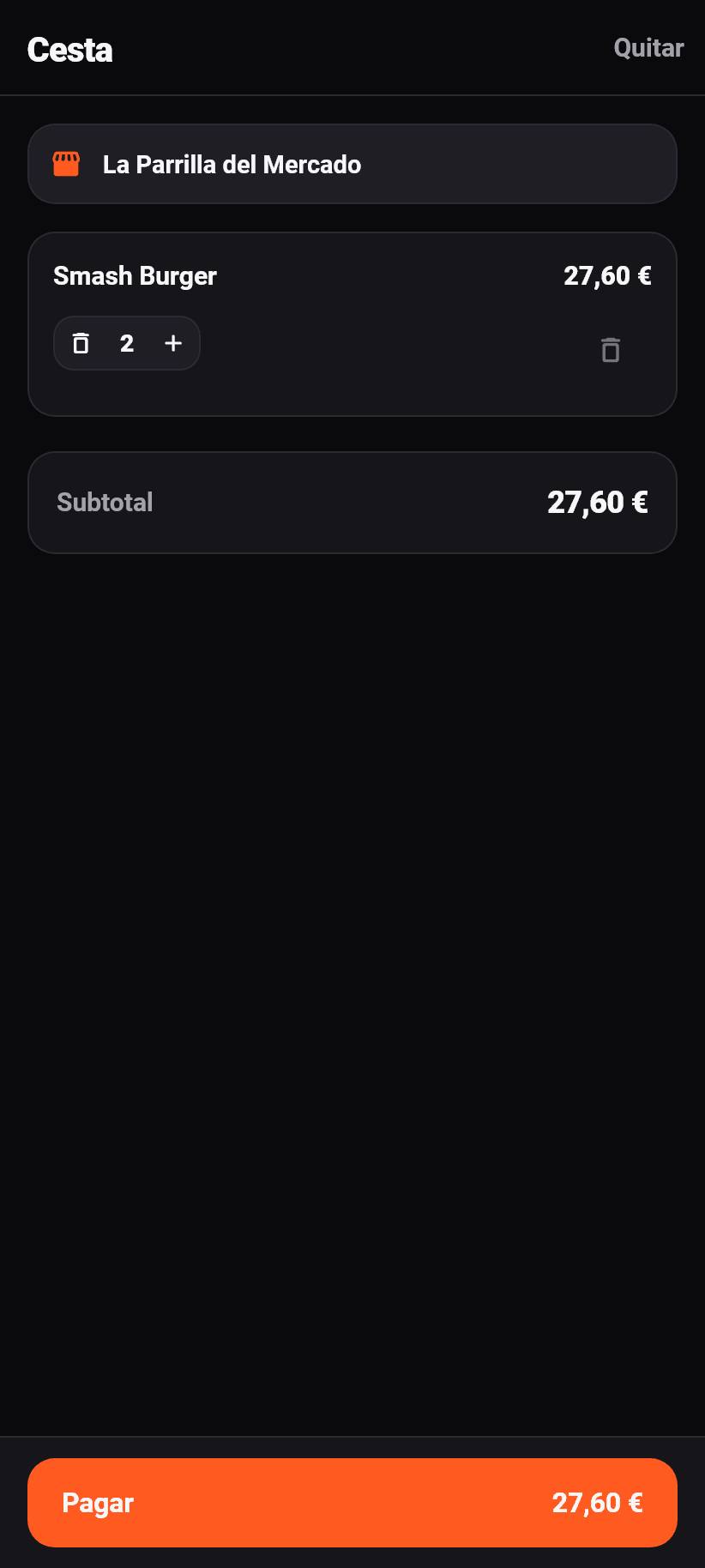 La aplicación para clientes: La cesta