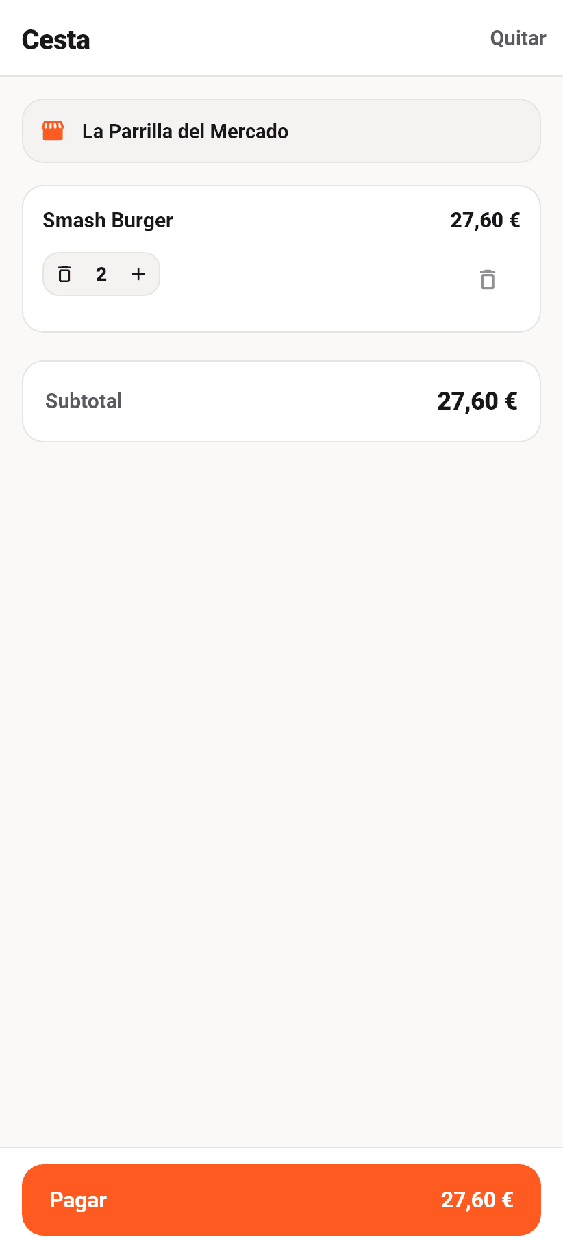 La aplicación para clientes: La cesta