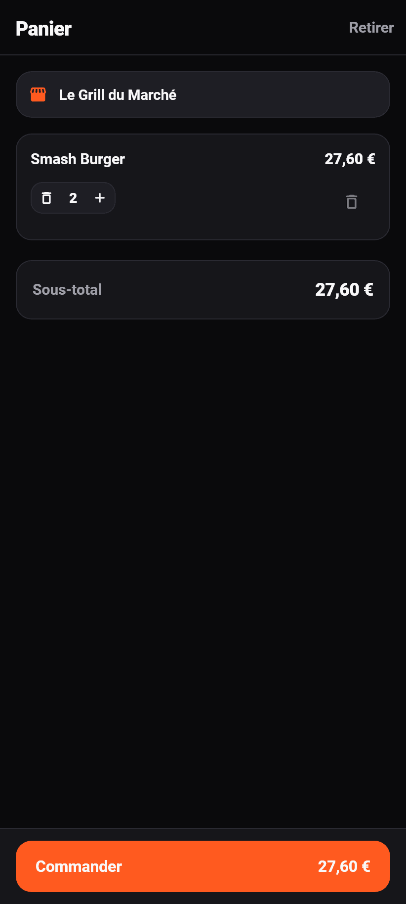 L'application pour les clients: Le panier