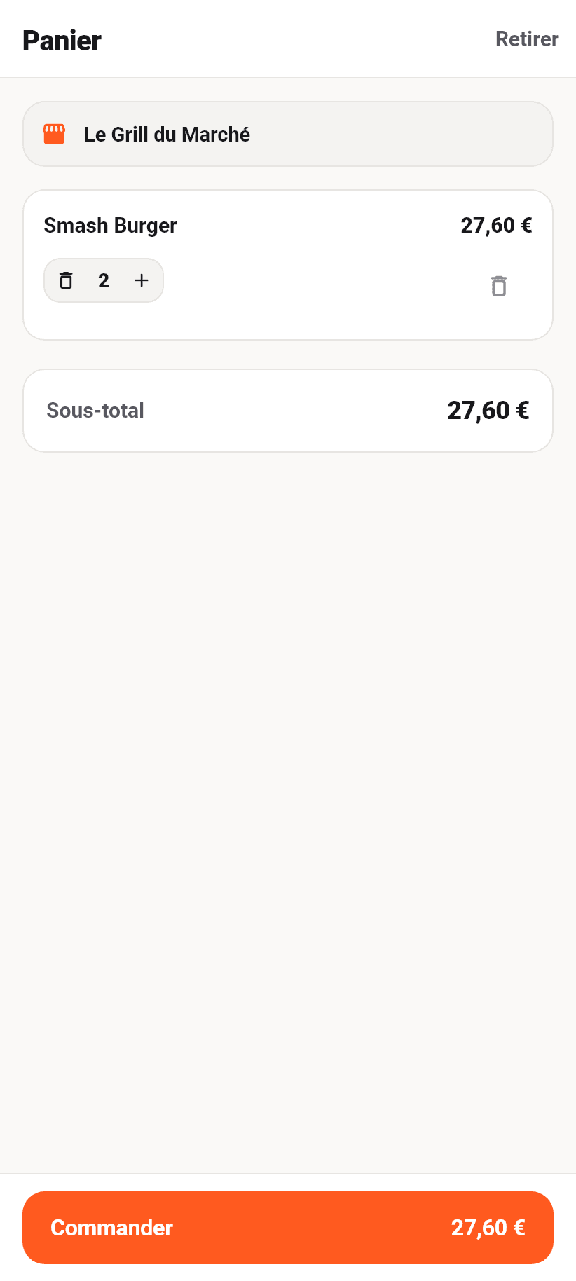 L'application pour les clients: Le panier