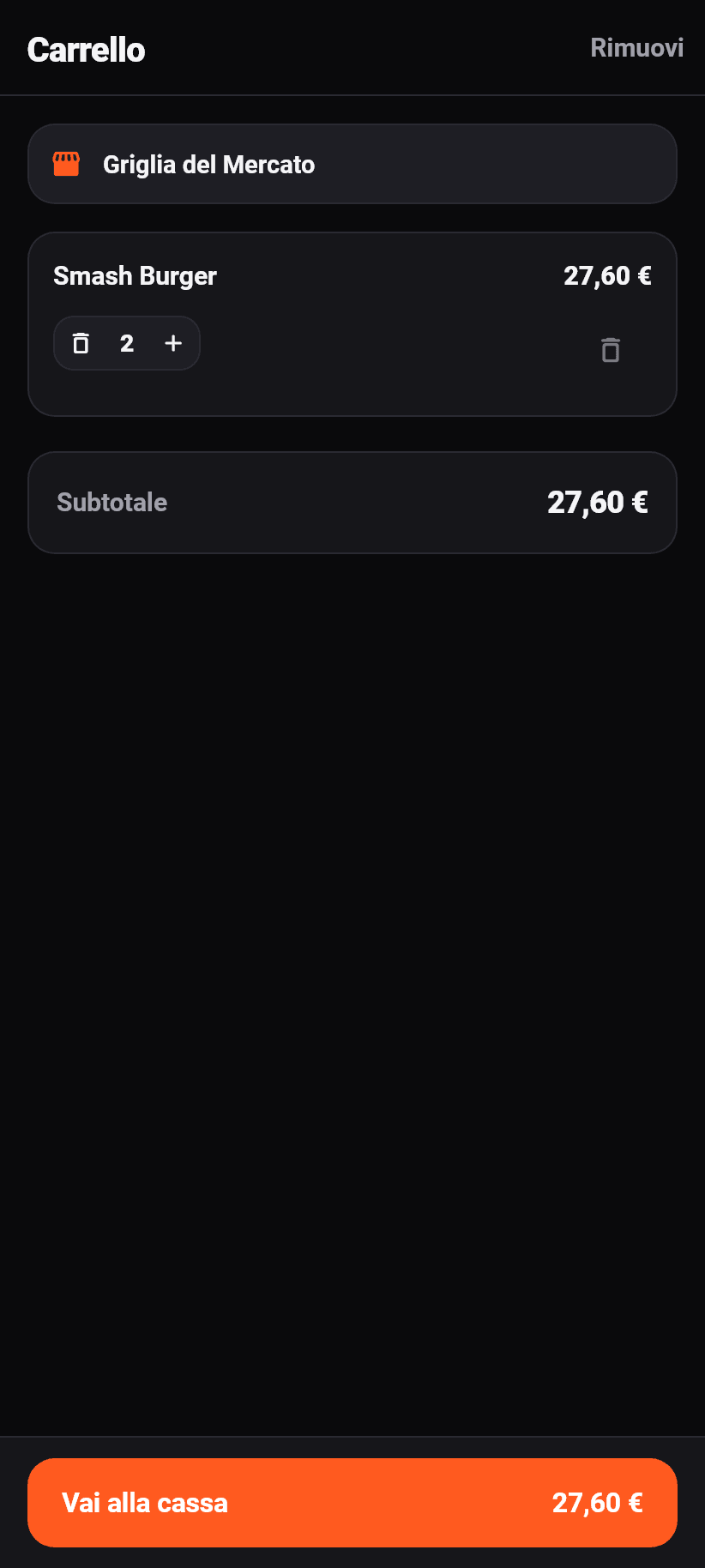 L'applicazione per i clienti: Il carrello