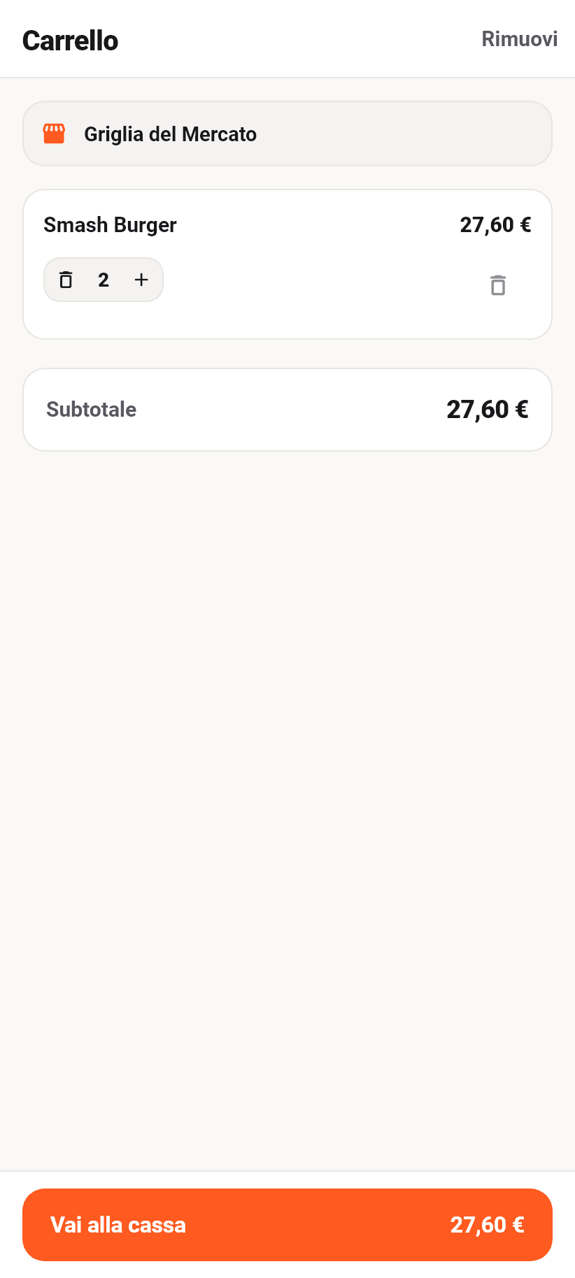 L'applicazione per i clienti: Il carrello