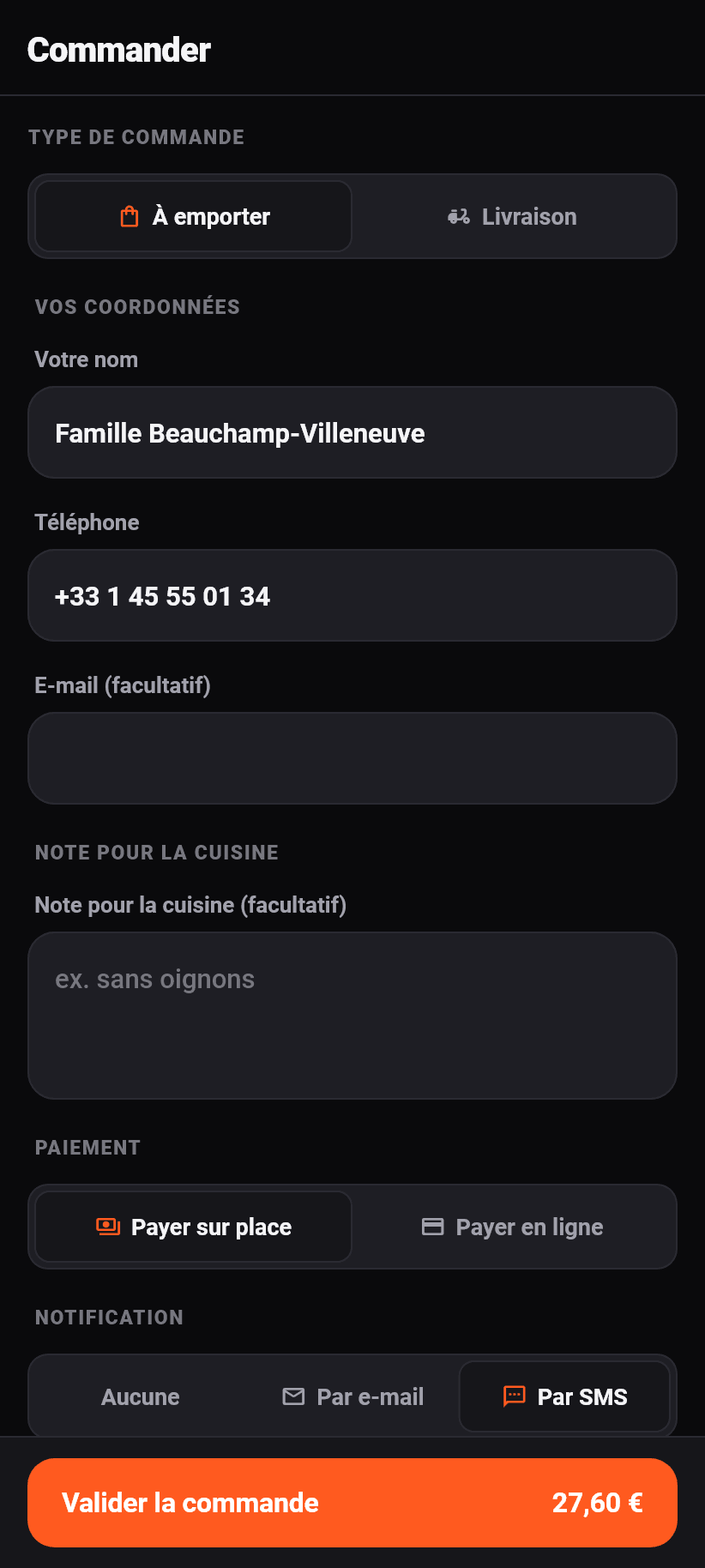 L'application pour les clients: La caisse