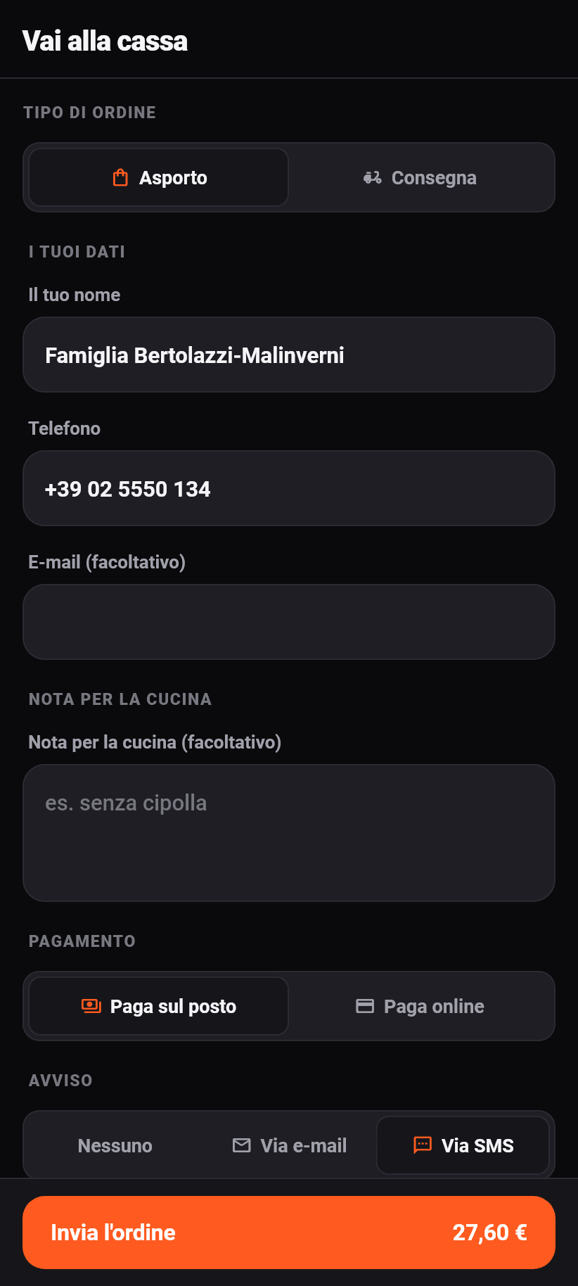 L'applicazione per i clienti: La cassa