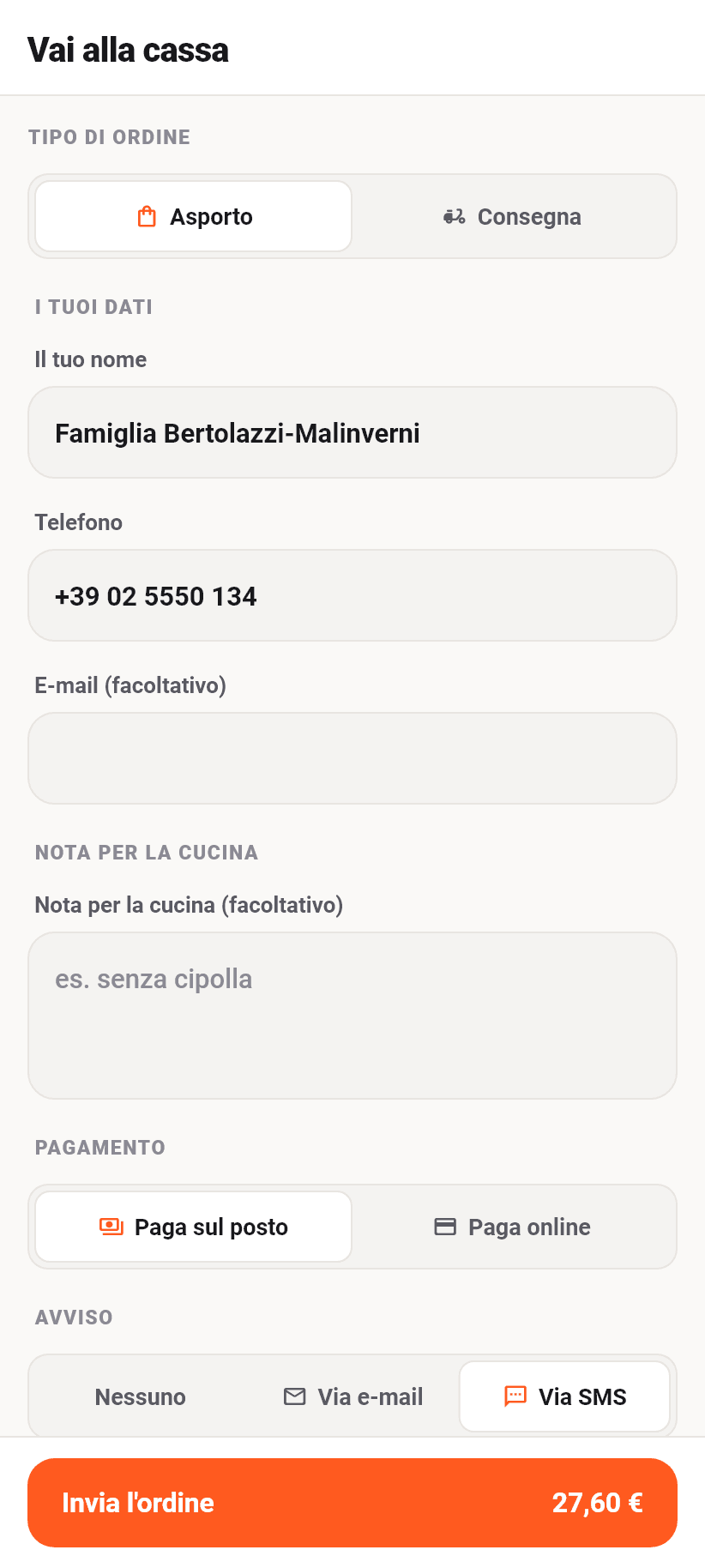L'applicazione per i clienti: La cassa