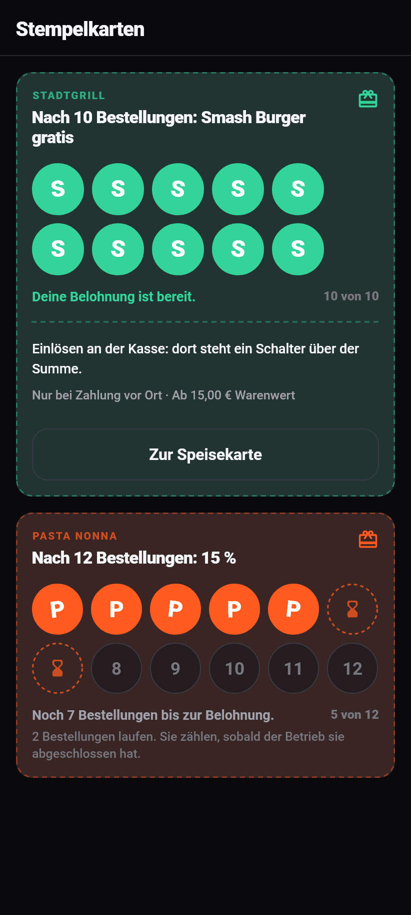 Die App für Gäste: Stempelkarten