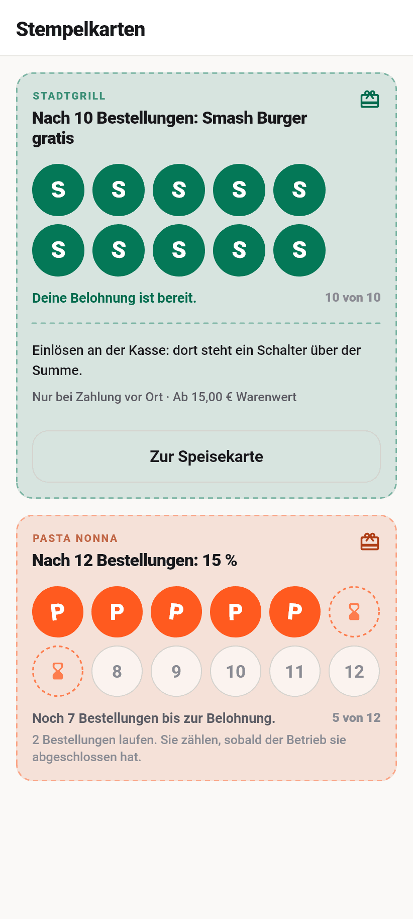 Die App für Gäste: Stempelkarten