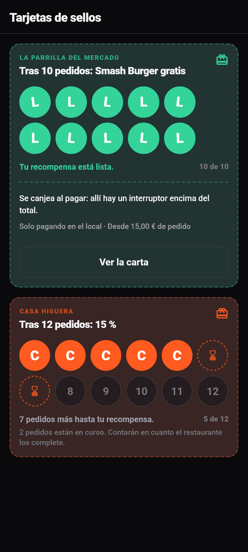 La aplicación para clientes: Tarjetas de sellos