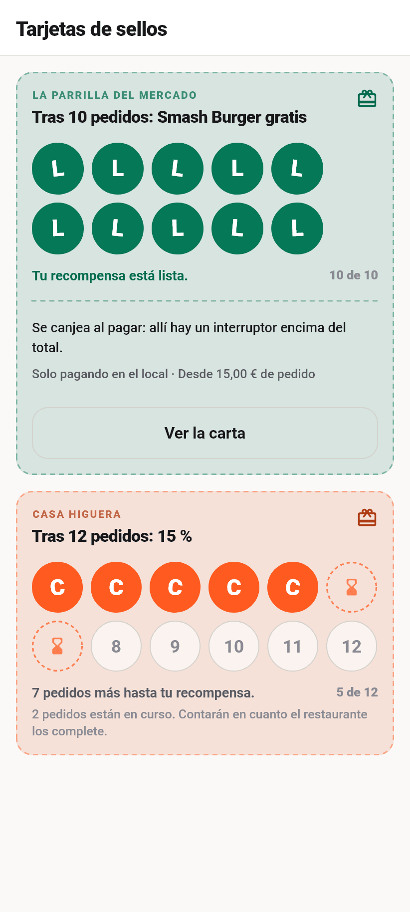 La aplicación para clientes: Tarjetas de sellos