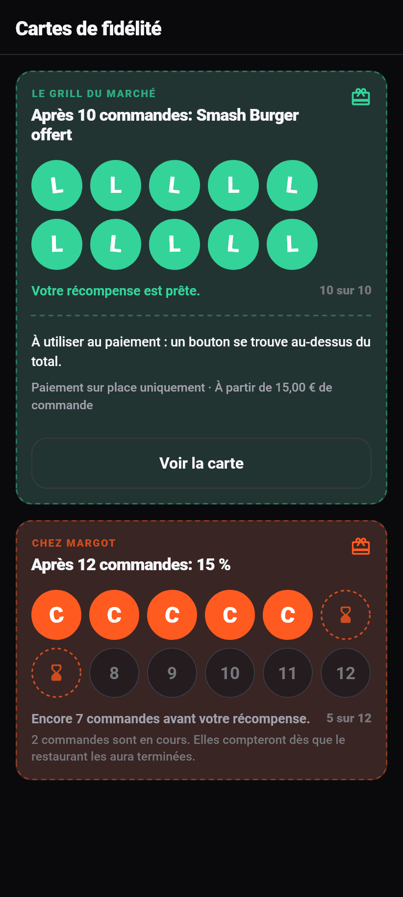 L'application pour les clients: Cartes de fidélité