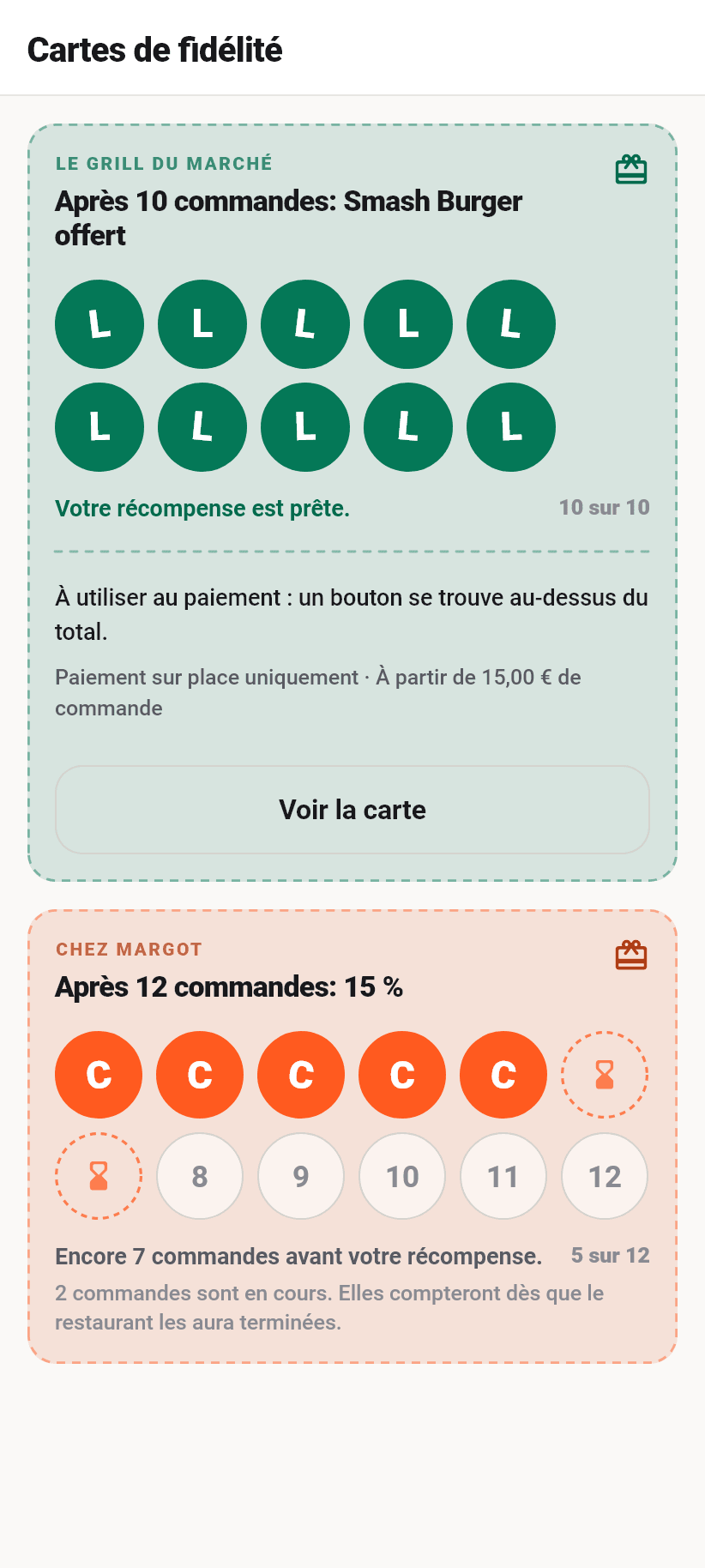 L'application pour les clients: Cartes de fidélité