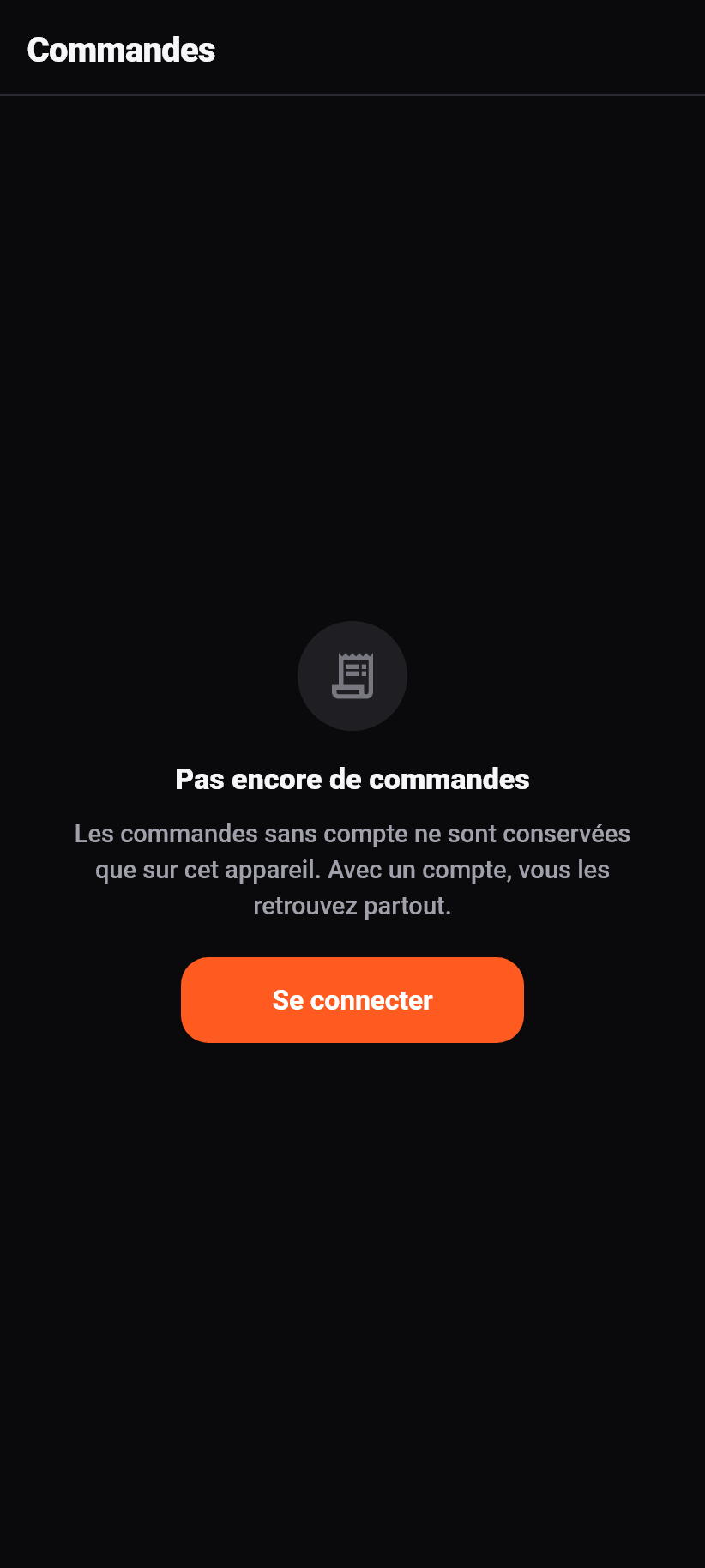 L'application pour les clients: Mes commandes