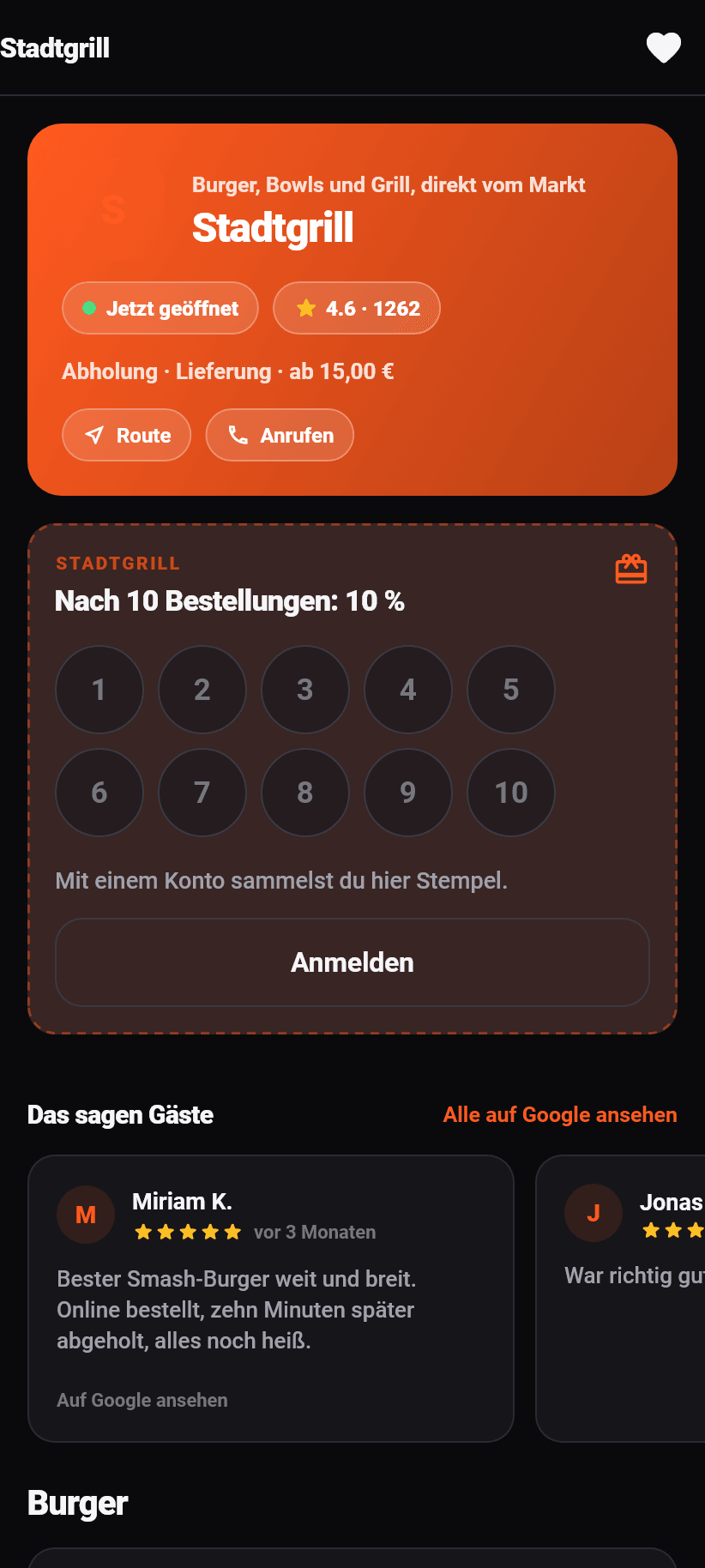 Die App für Gäste: Die Restaurantseite