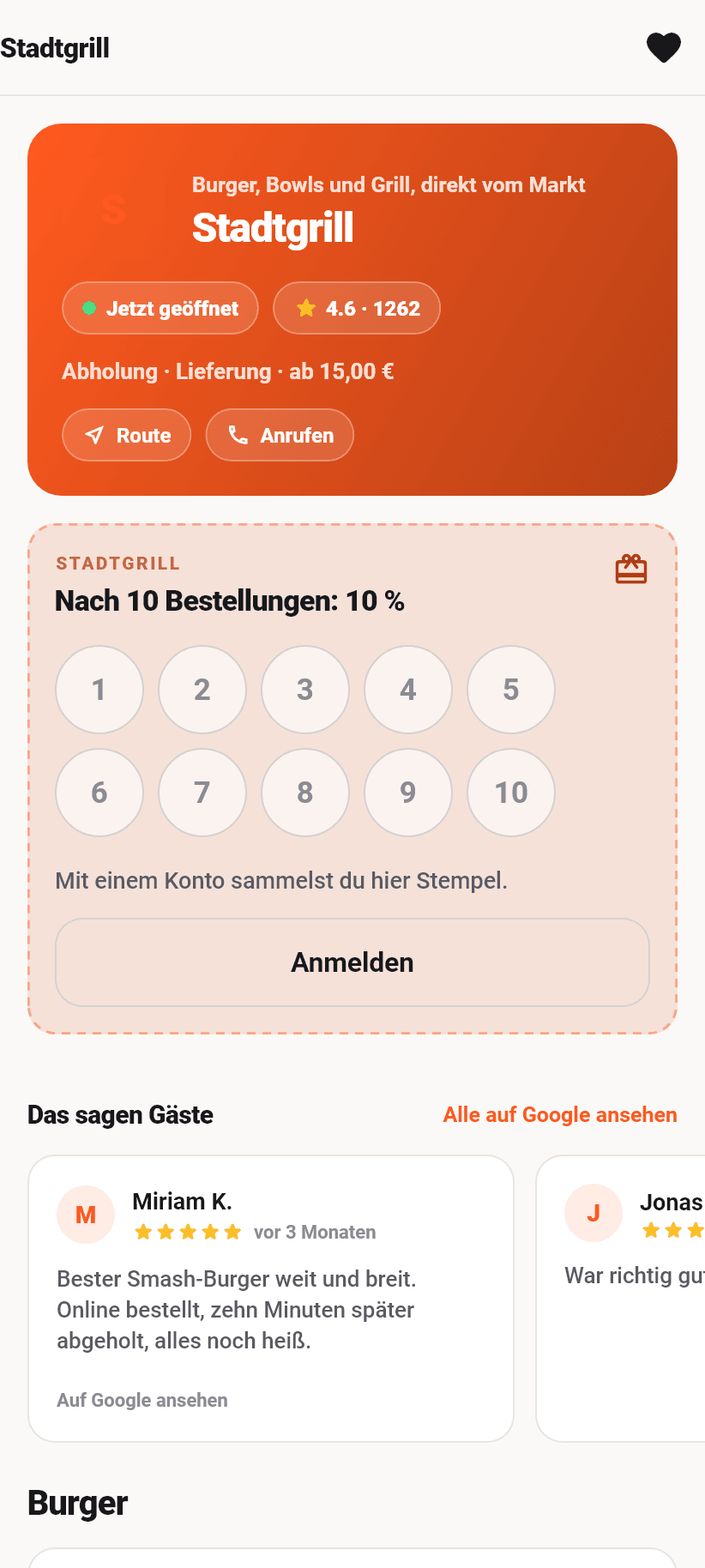 Die App für Gäste: Die Restaurantseite