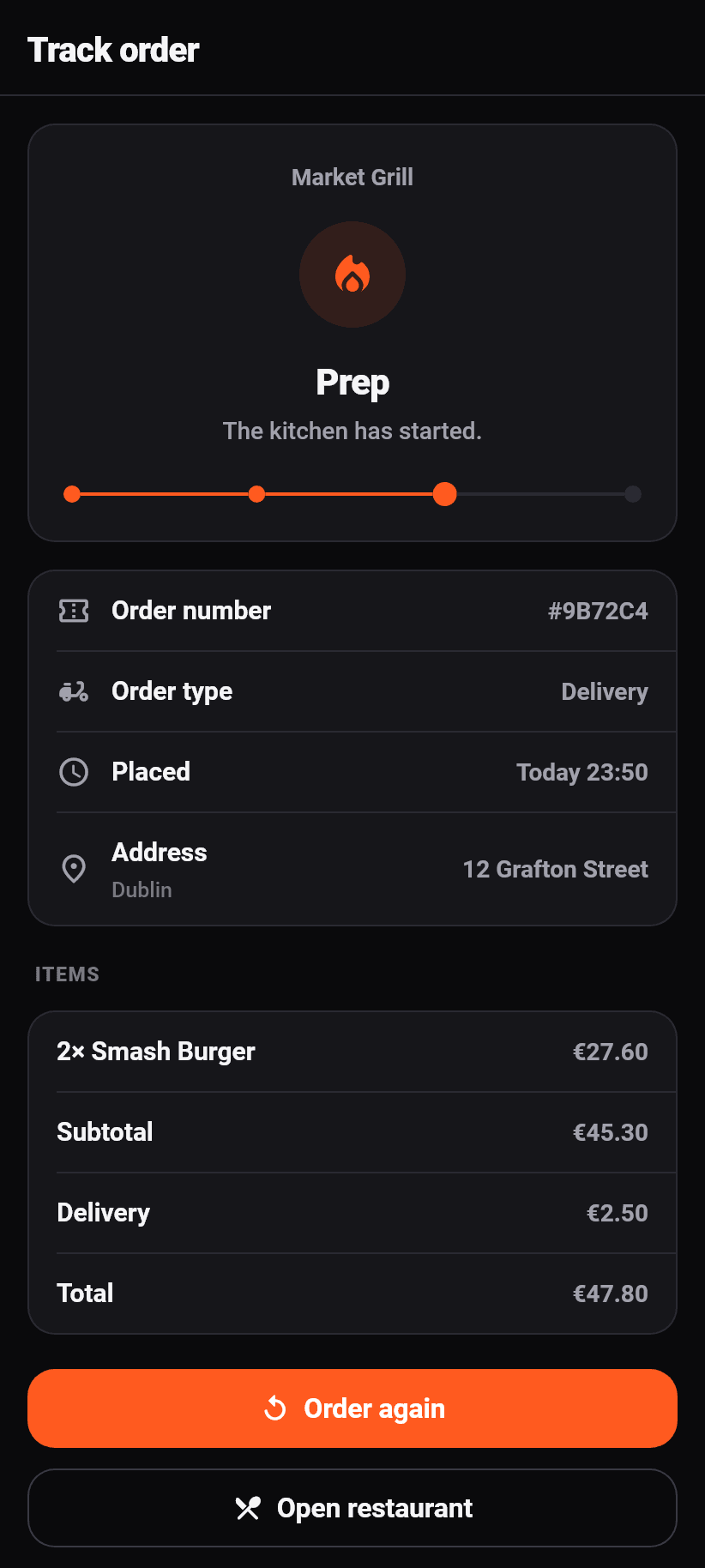 The app for guests: Following the order