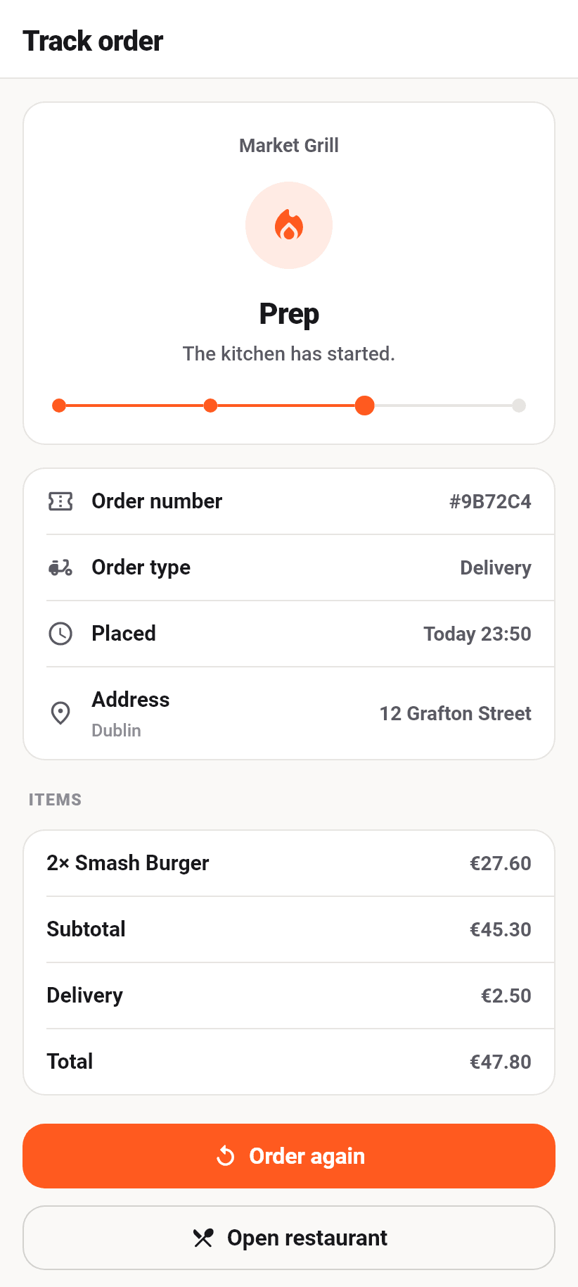The app for guests: Following the order