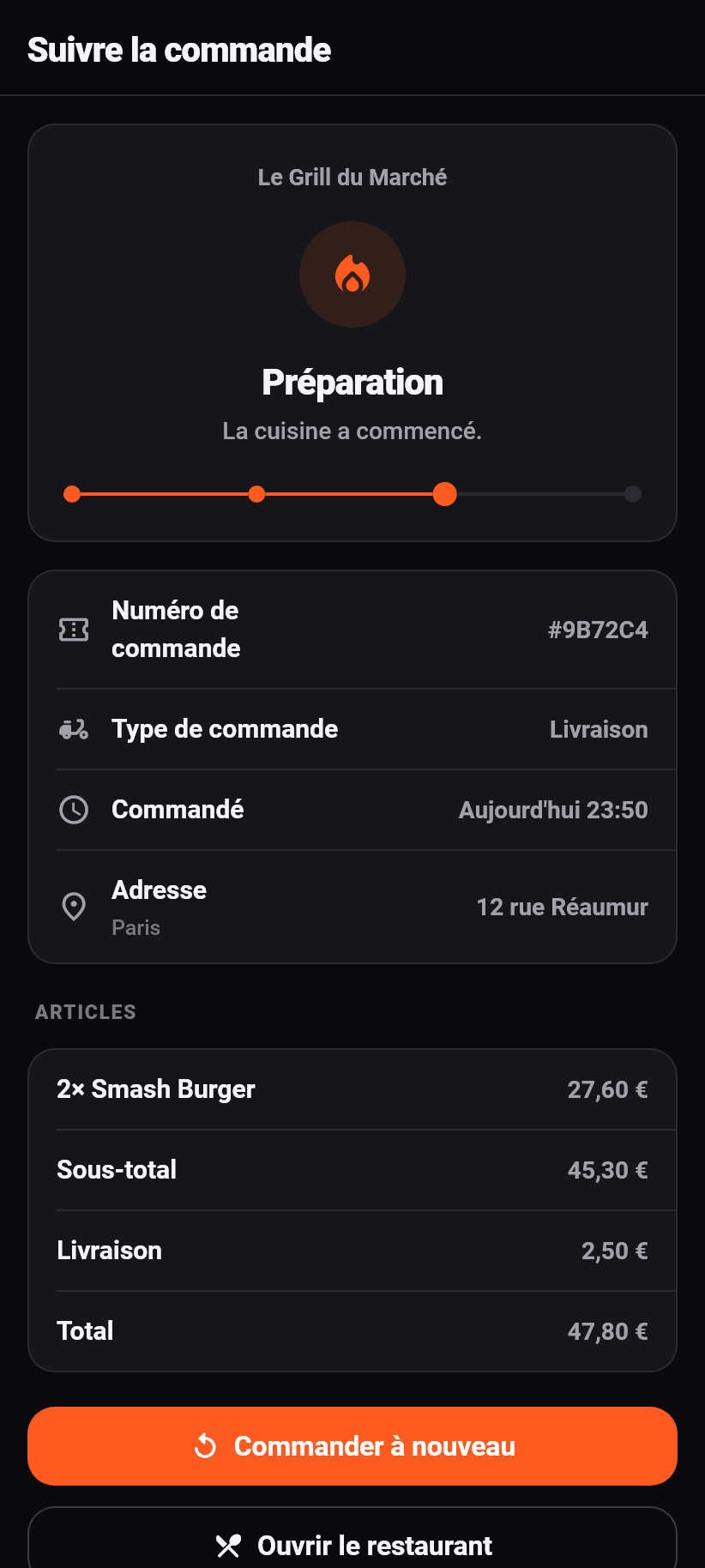 L'application pour les clients: Suivre la commande