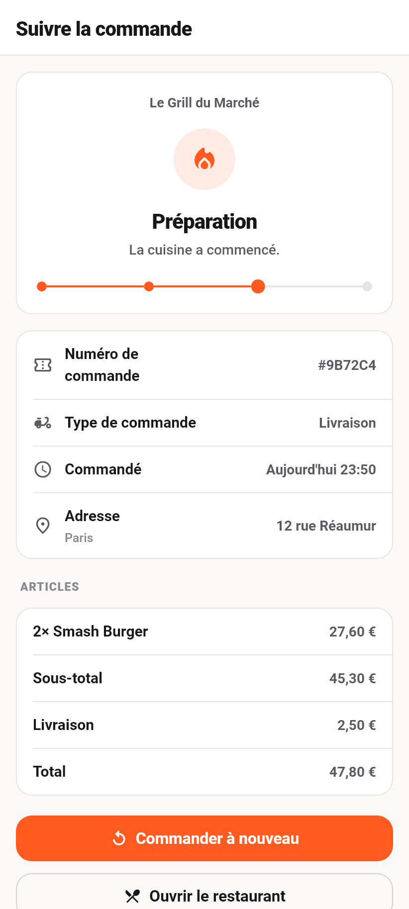 L'application pour les clients: Suivre la commande