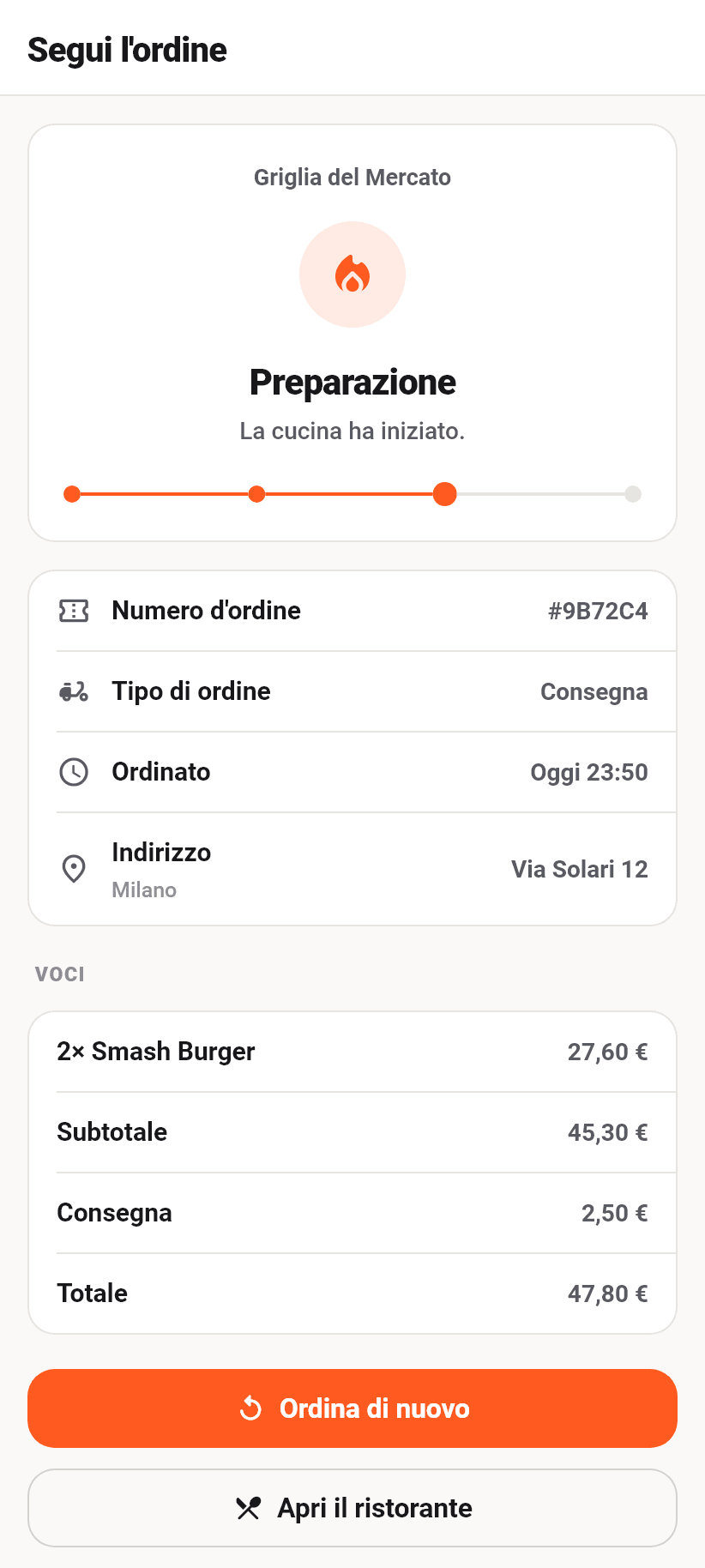 L'applicazione per i clienti: Seguire l'ordine