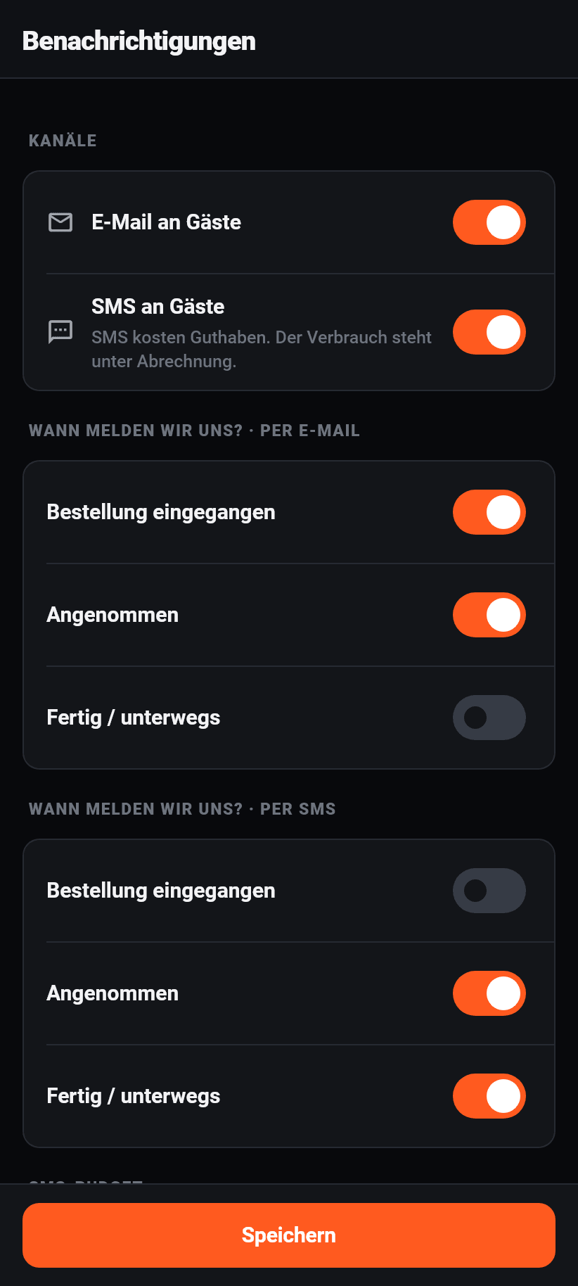 Einstellungen in der App: Benachrichtigungen an Gäste