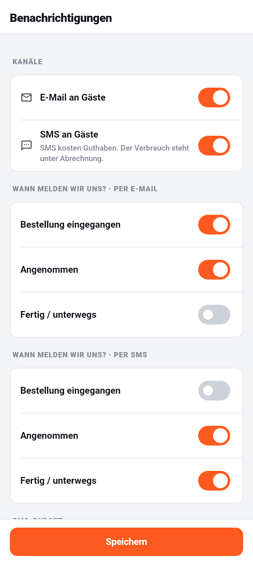 Einstellungen in der App: Benachrichtigungen an Gäste