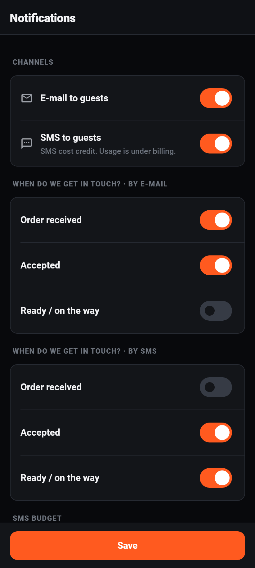 Settings in the app: Notifications to guests