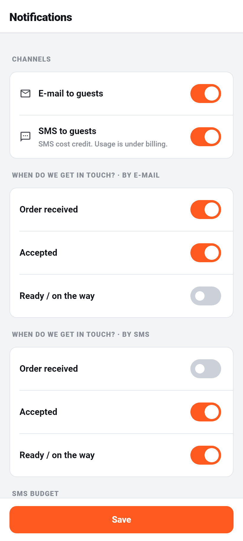 Settings in the app: Notifications to guests