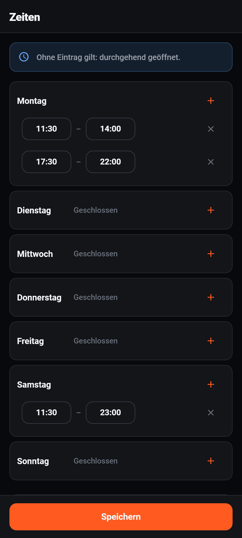 Einstellungen in der App: Zeiten
