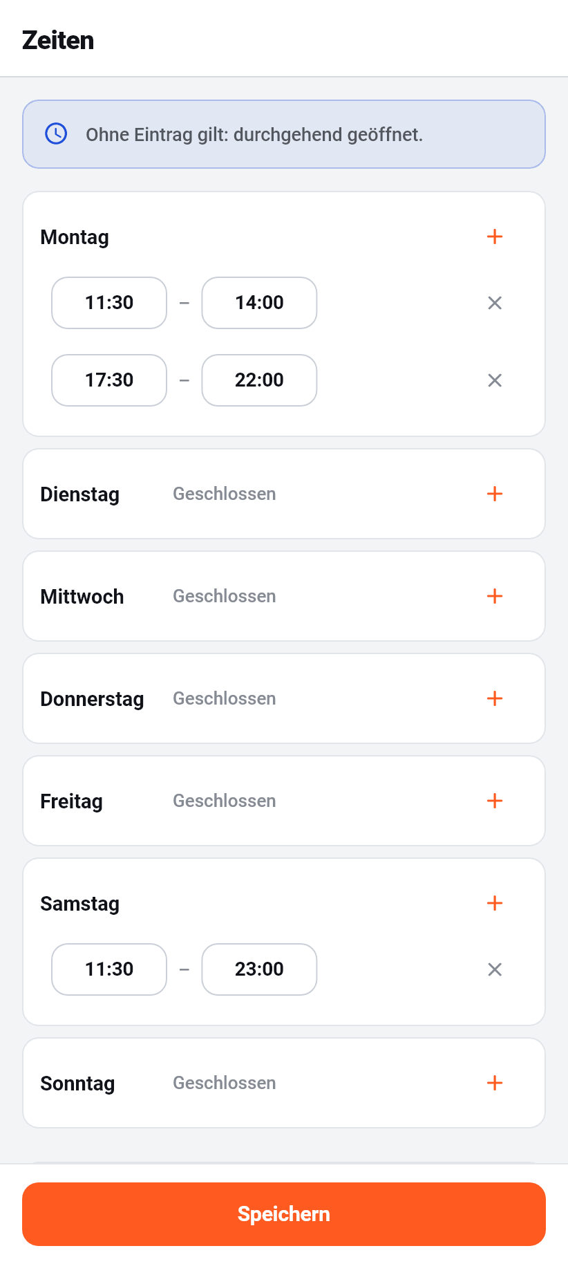 Einstellungen in der App: Zeiten