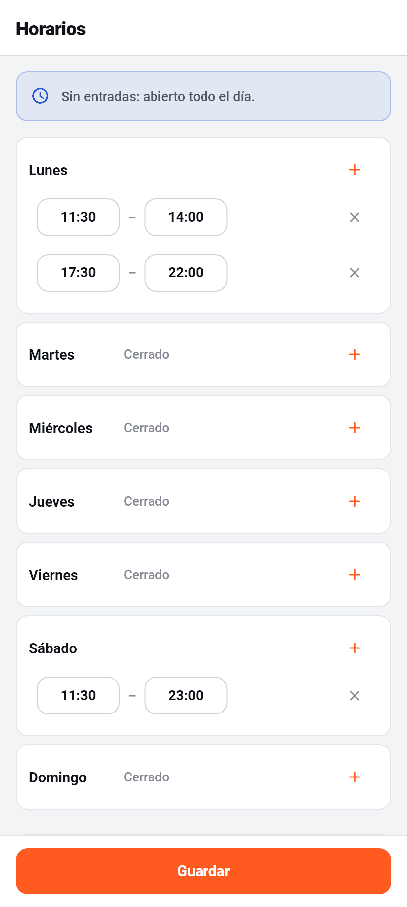 Los ajustes en la aplicación: Horarios