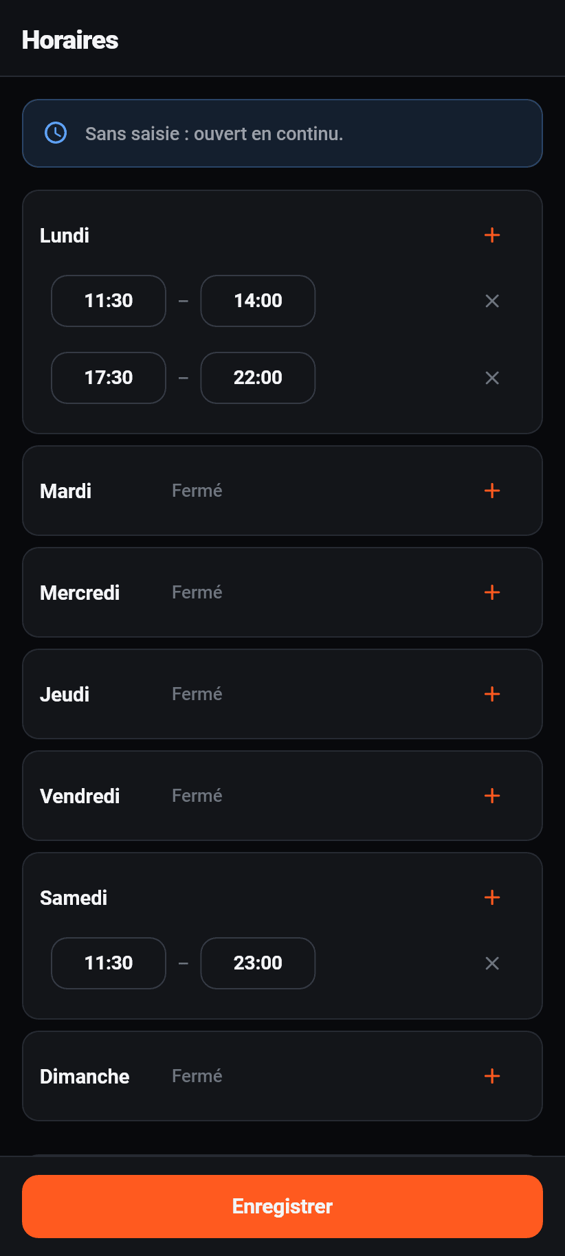 Les réglages dans l'application: Horaires