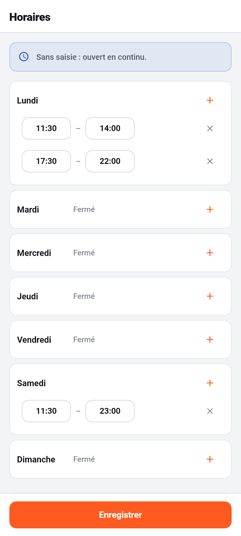 Les réglages dans l'application: Horaires