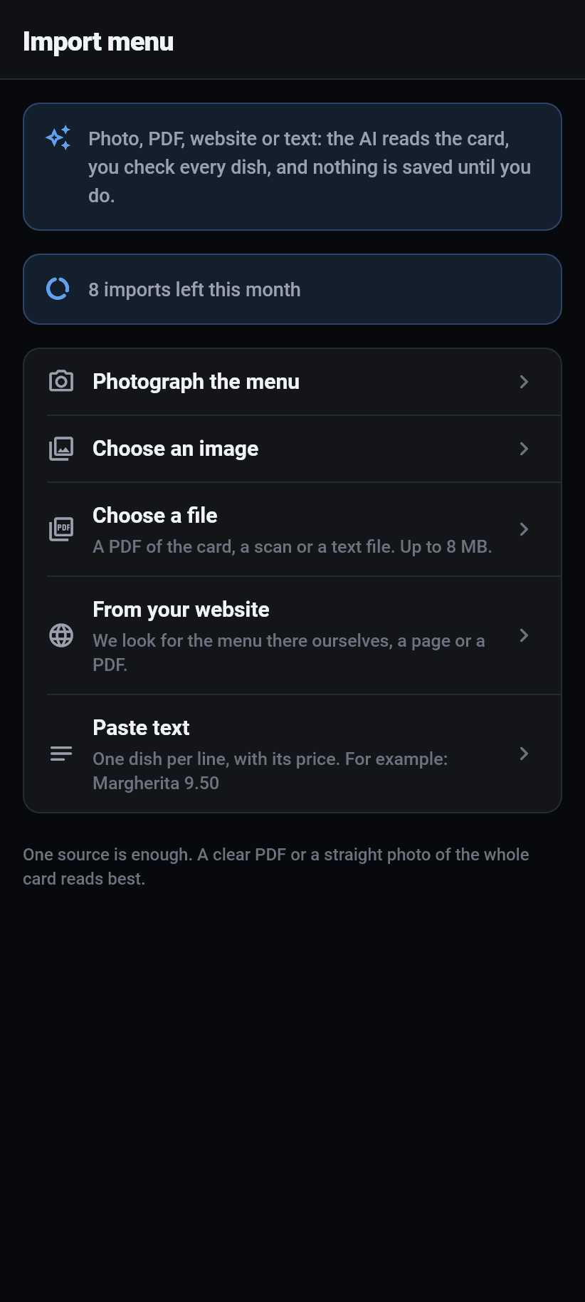 The app for the restaurant: Reading the menu in
