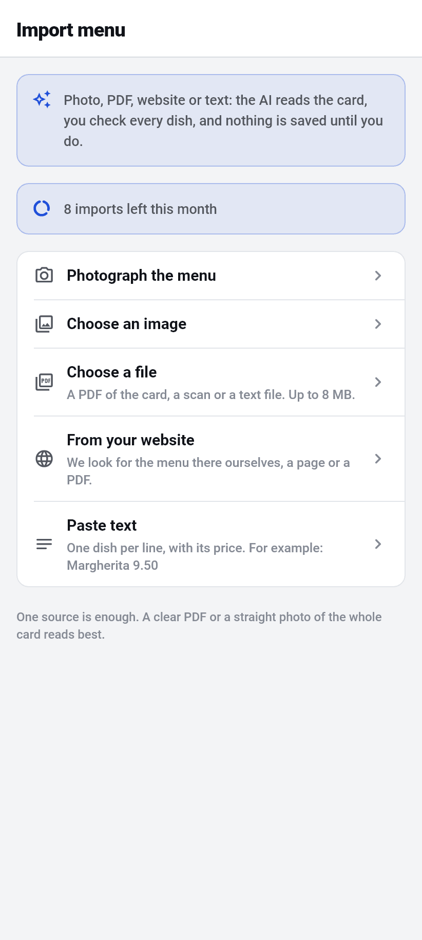 The app for the restaurant: Reading the menu in
