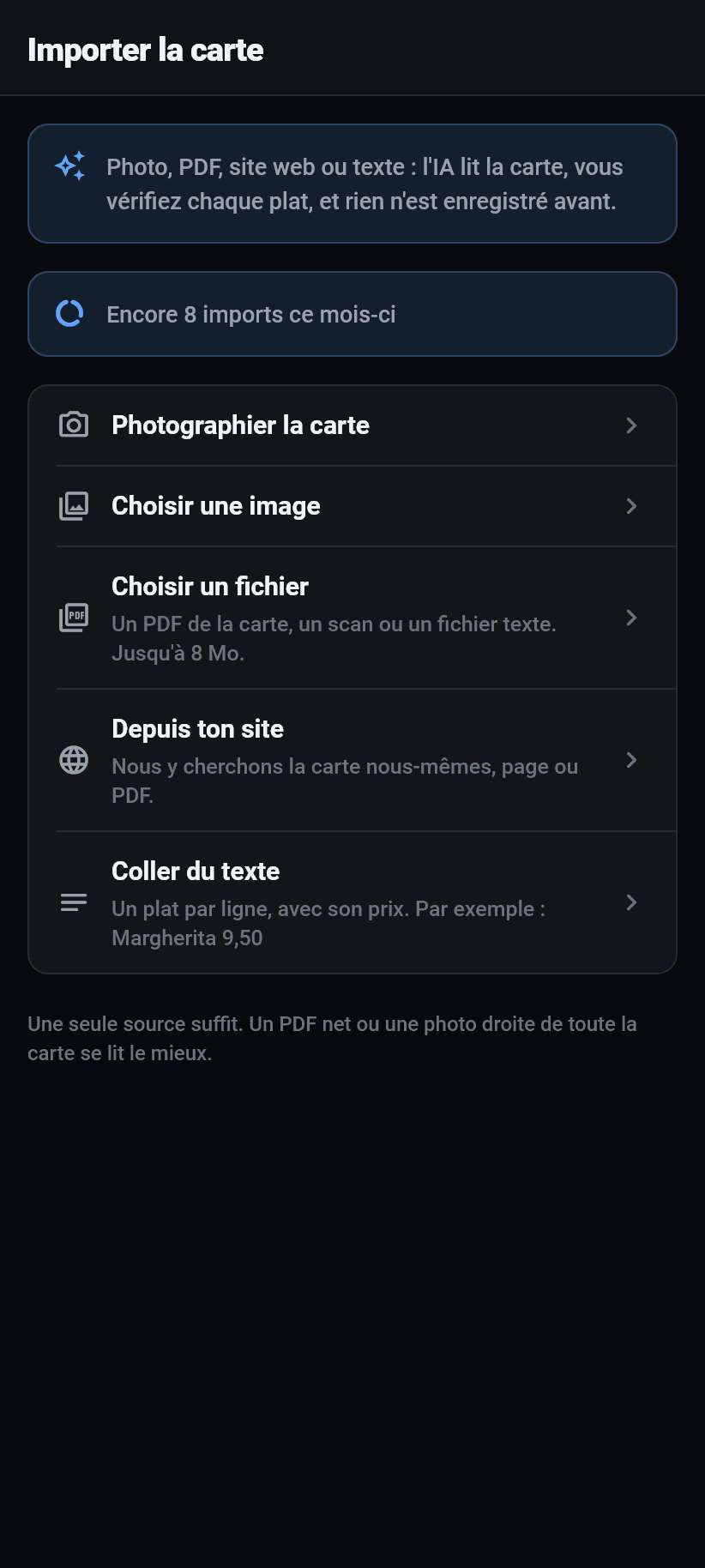 L'application pour l'établissement: Importer la carte