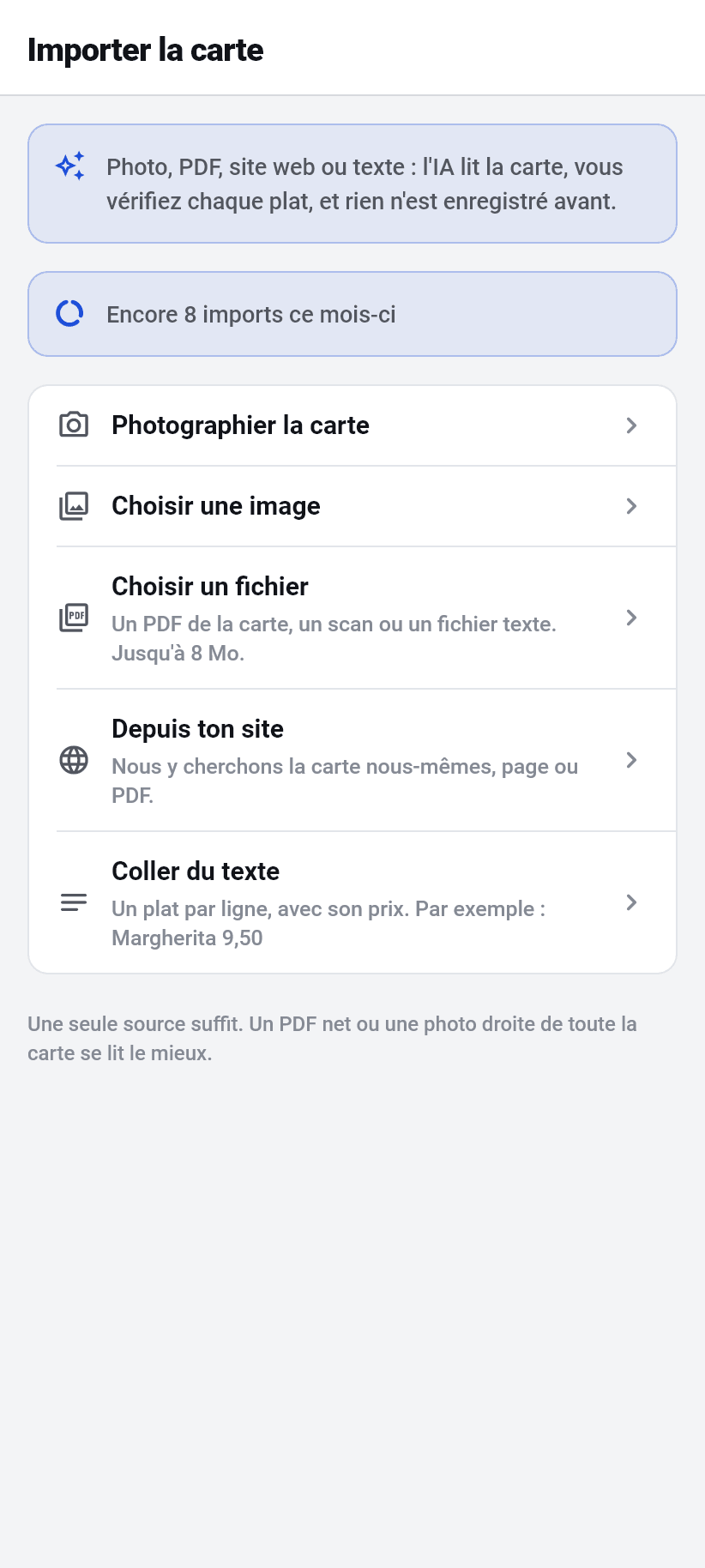 L'application pour l'établissement: Importer la carte