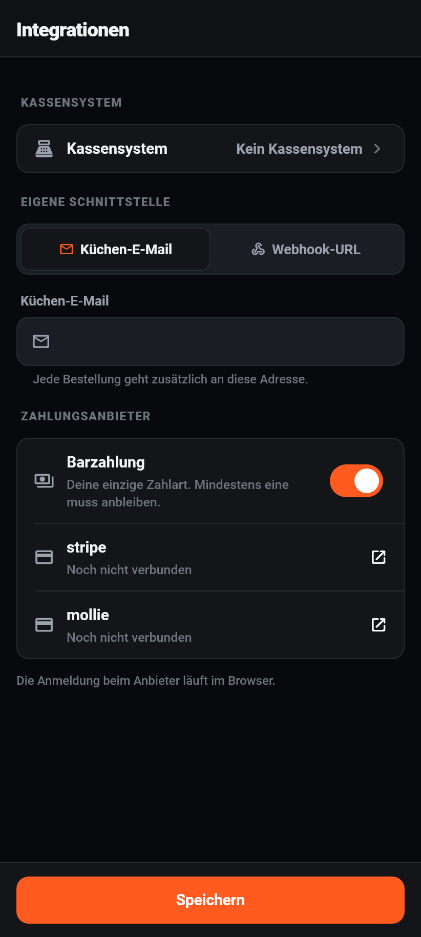 Einstellungen in der App: Integrationen