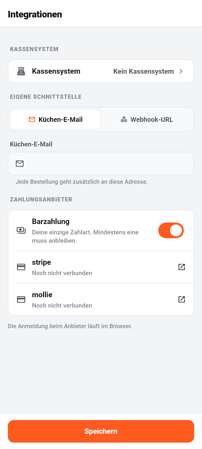 Einstellungen in der App: Integrationen